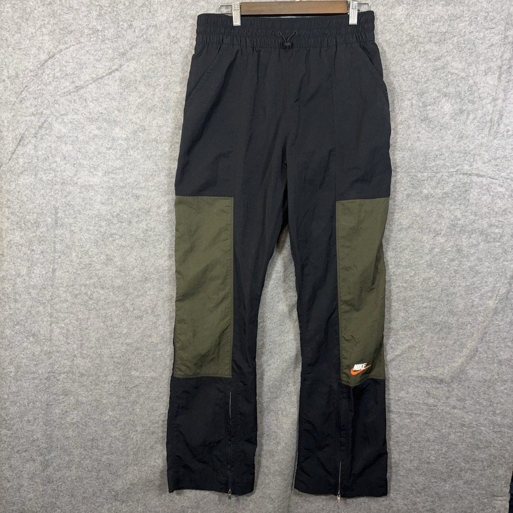 Nike Utility High Rise Pants Womens Sz M Black Olive Water Repellant Zip Ankles